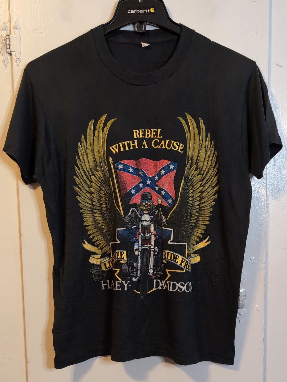 Vint. '89 Harley Davidson Rebel Flag Biker tee mens XL